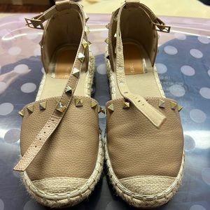 Beige and Gold Studded Sandals